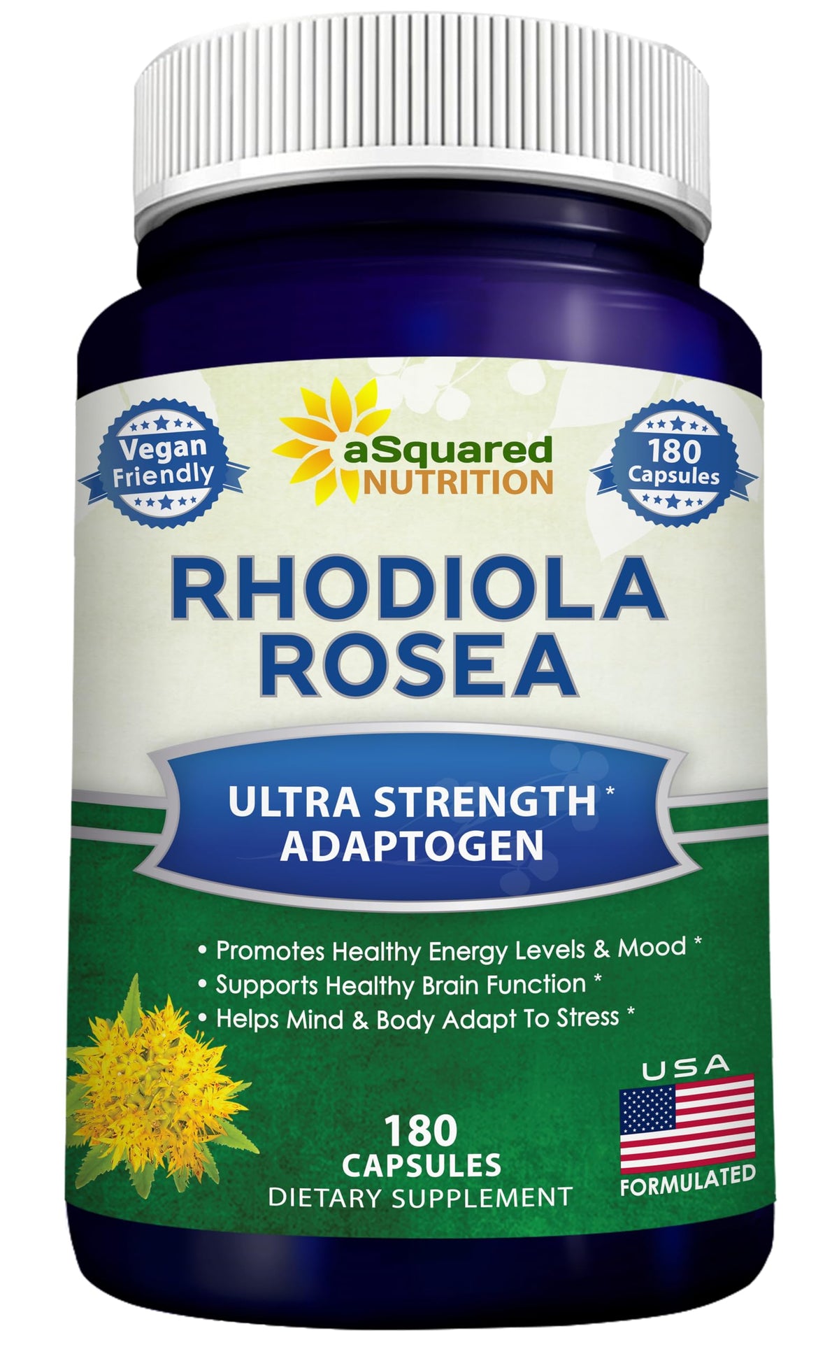 Flacon de Rhodiola Rosea 1000mg aSquared Nutrition avec 180 capsules