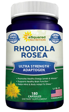 Flacon de Rhodiola Rosea 1000mg aSquared Nutrition avec 180 capsules