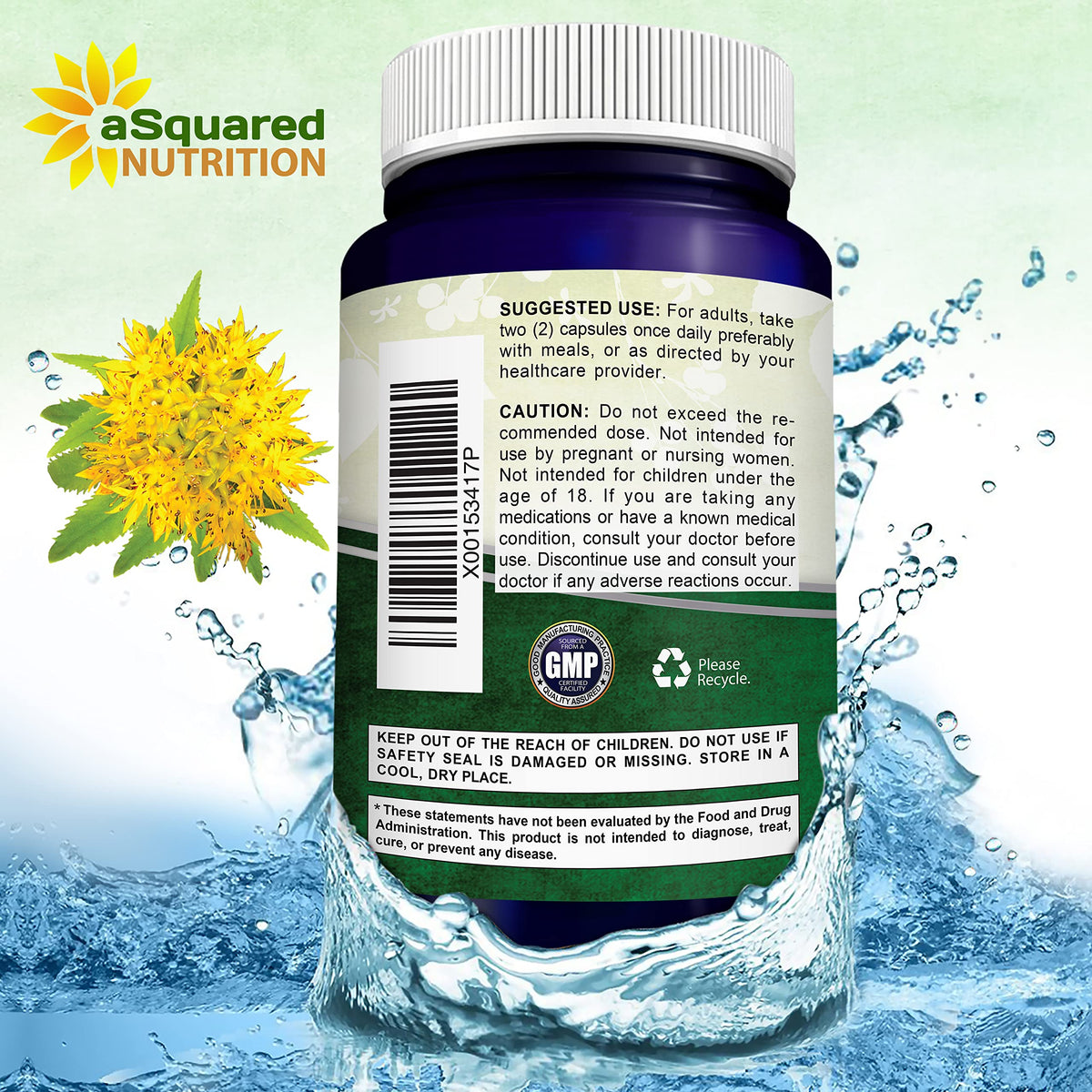 Flacon de Rhodiola Rosea 1000mg aSquared Nutrition sur un fond neutre