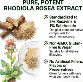 Flacon de Rhodiola Rosea Salvora Organic sur un fond blanc