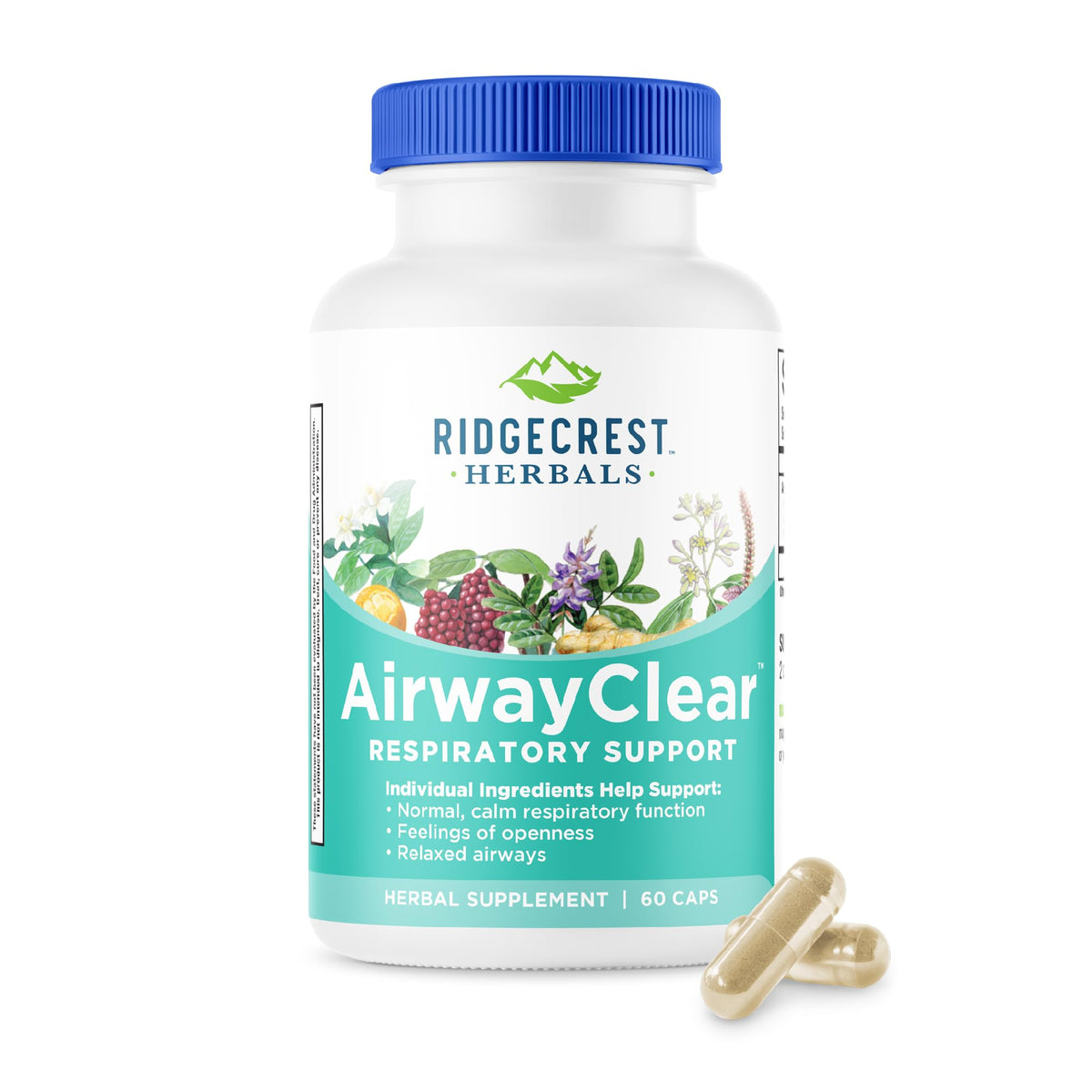 Flacon de RidgeCrest Herbals AirwayClear 60 capsules vue de face