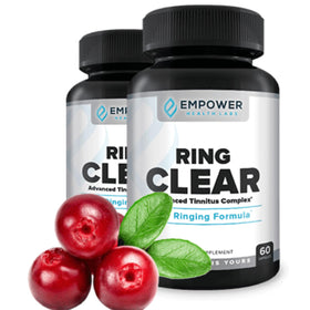 Flacon de Ring Clear avec capsules, présentation sur une surface claire