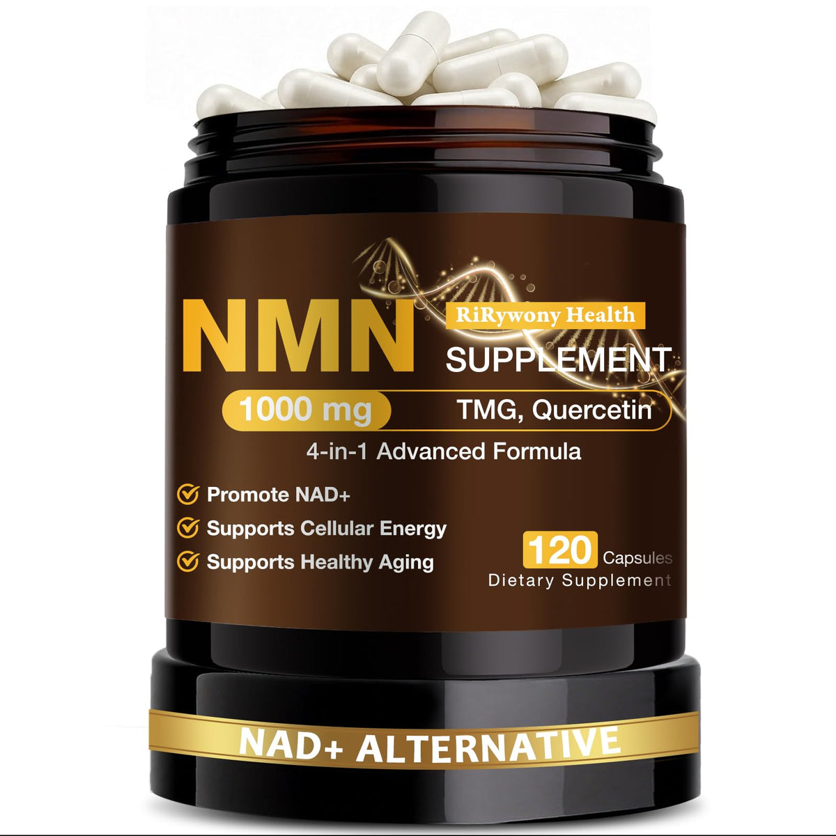 Flacon de RiRywony Health Complément NMN 1000mg vue de face