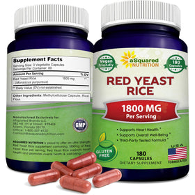 Flacon de Riz Rouge aSquared Nutrition 1800mg contenant 180 capsules végétales