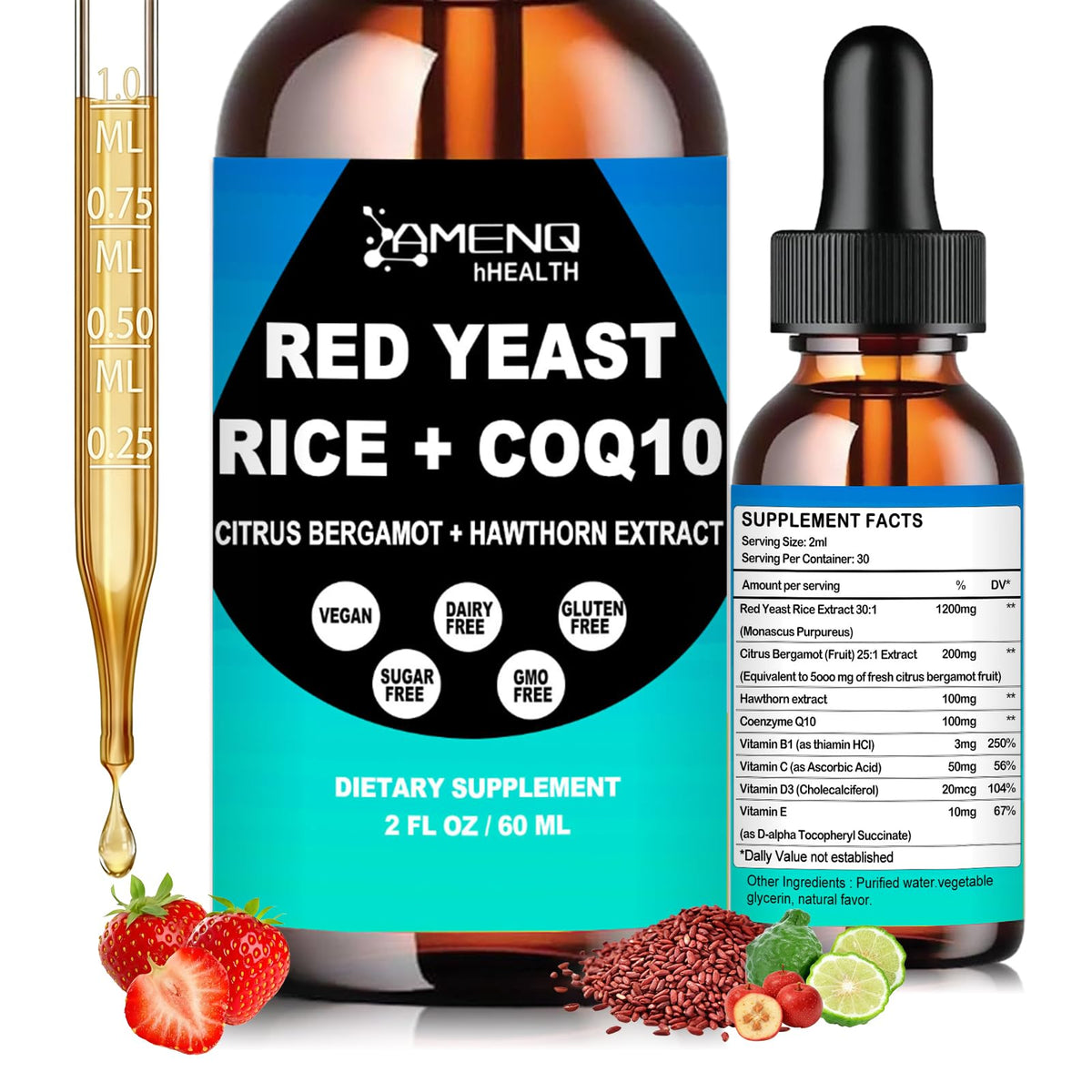 Flacon de riz rouge avec CoQ10 AMENQ hHEALTH 150g vue de face