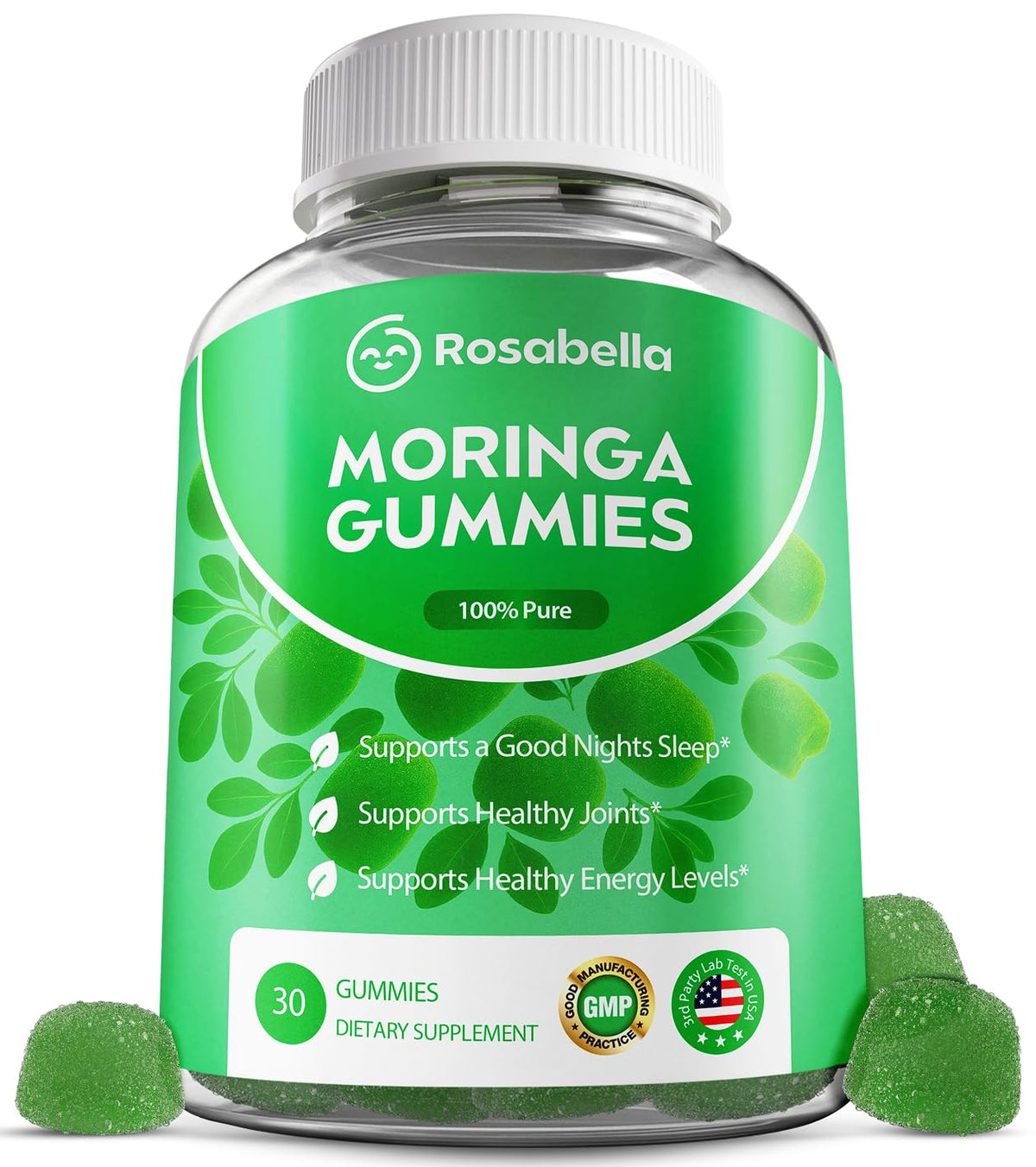 Flacon de Rosabella Gummies Moringa 1000mg avec 30 gummies