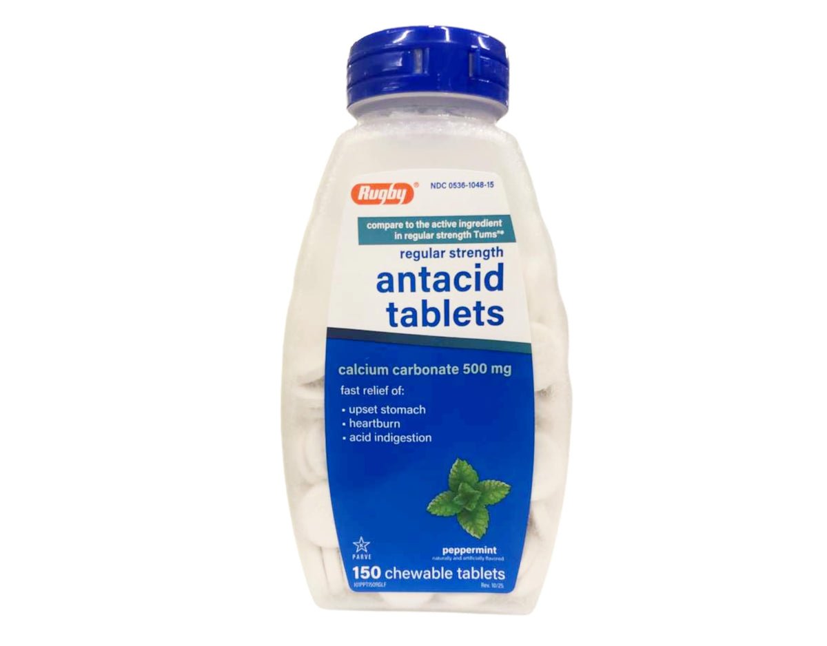 Flacon de RUGBY LABORATORIES Calcium Carbonate 500mg avec 150 comprimés à mâcher