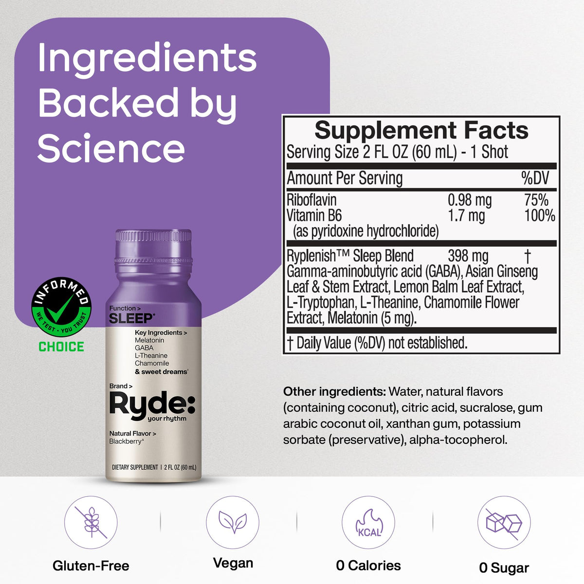 Flacon de RYDE Sleep Shot 59 ml saveur mûre