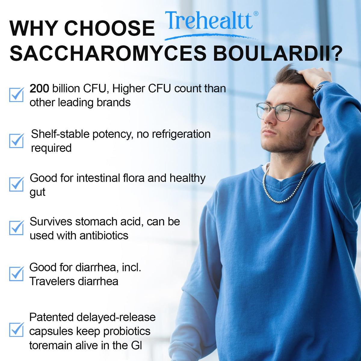 Flacon de Saccharomyces Boulardii Trehealtt, étiquette avec ingrédients