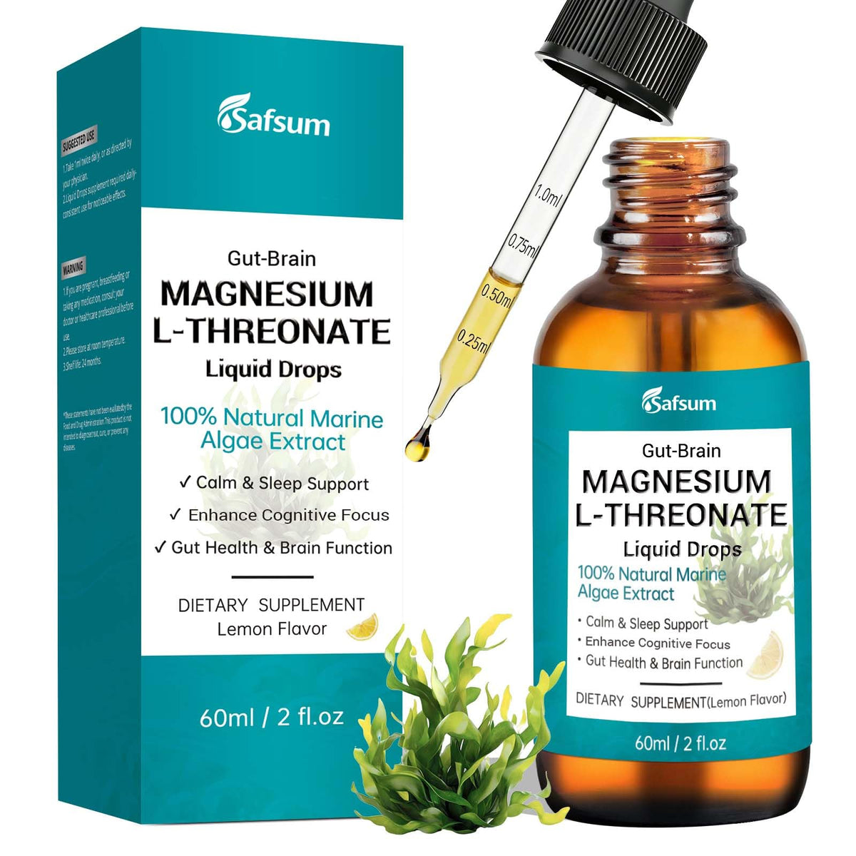 Flacon de Safsum Magnesium L-Threonate Liquide 1200mg 60ml