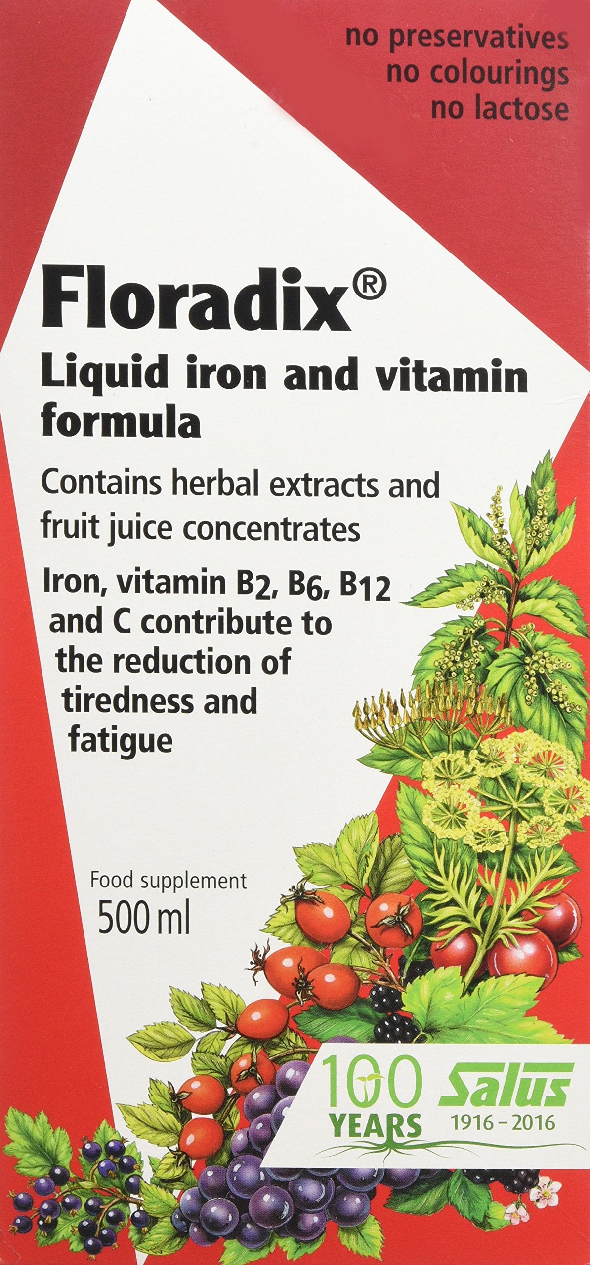 Flacon de SALUS Floradix Fer Liquide 500ml vue de face