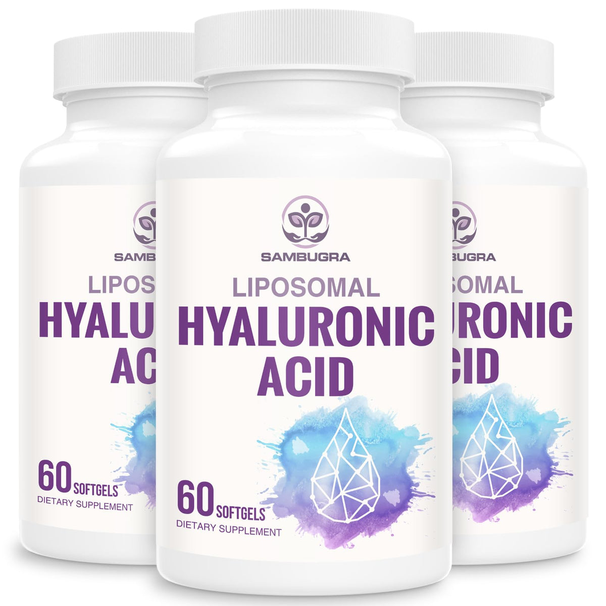 Flacon de Sambugra Acide Hyaluronique Liposomal 1000mg 180 gélules vue de face