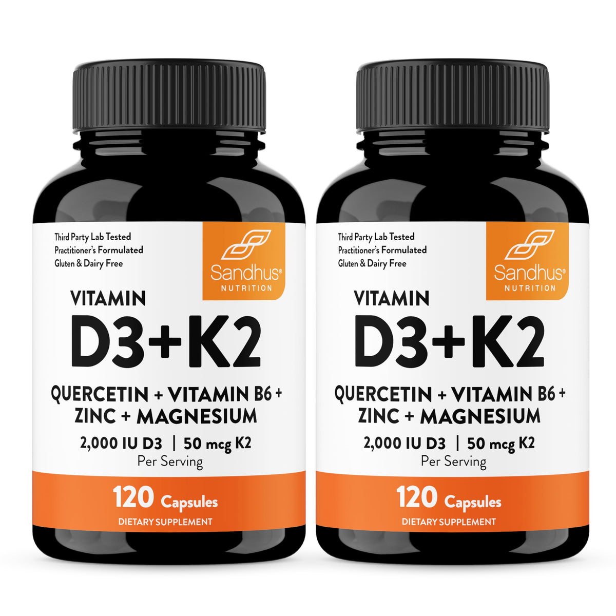 Flacon de Sandhu's D3 K2 2000 IU 240 capsules vue de face
