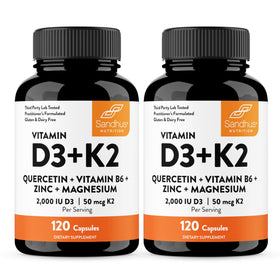 Flacon de Sandhu's D3 K2 2000 IU 240 capsules vue de face