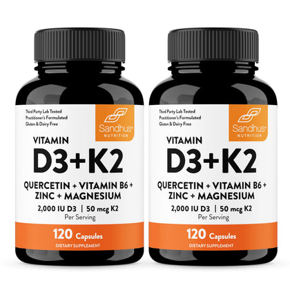 Flacon de Sandhu's D3 K2 2000 IU 240 capsules vue de face