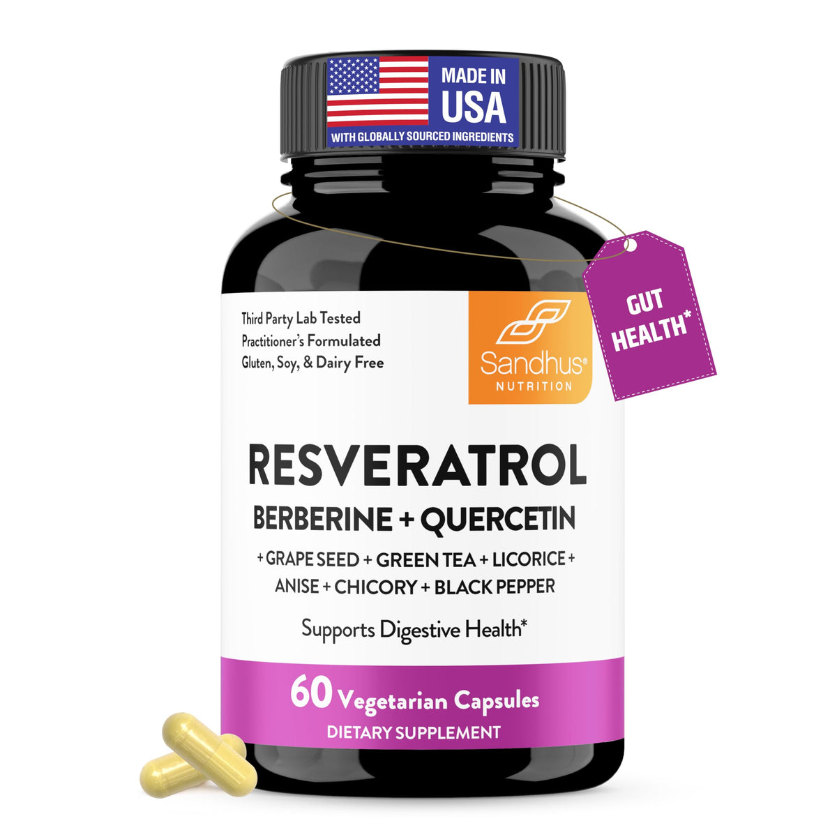 Flacon de Sandhu's Resvératrol avec Berbérine 60 capsules