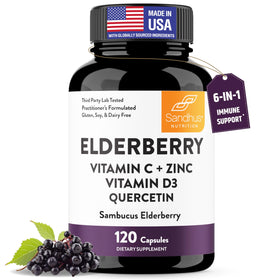 Flacon de Sandhu's Sureau avec Vitamine C et Zinc, 120 capsules