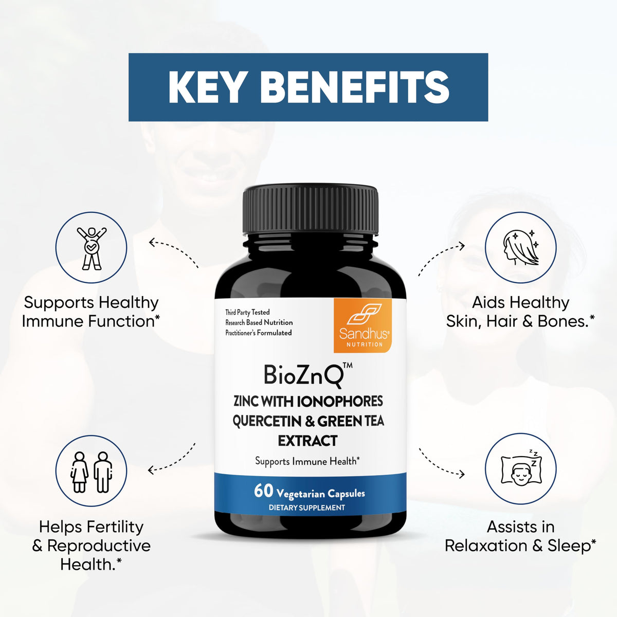 Flacon de Sandhu's Zinc 800mg ouvert avec capsules à l'intérieur