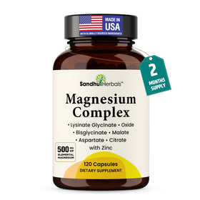 Flacon de SANDHUHERBALS Complexe Magnésium Complet 500mg 6-en-1 avec Zinc
