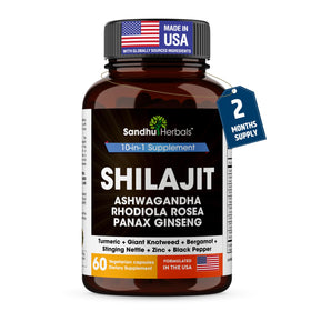 Flacon de SANDHUHERBALS Shilajit 10-en-1 60 capsules