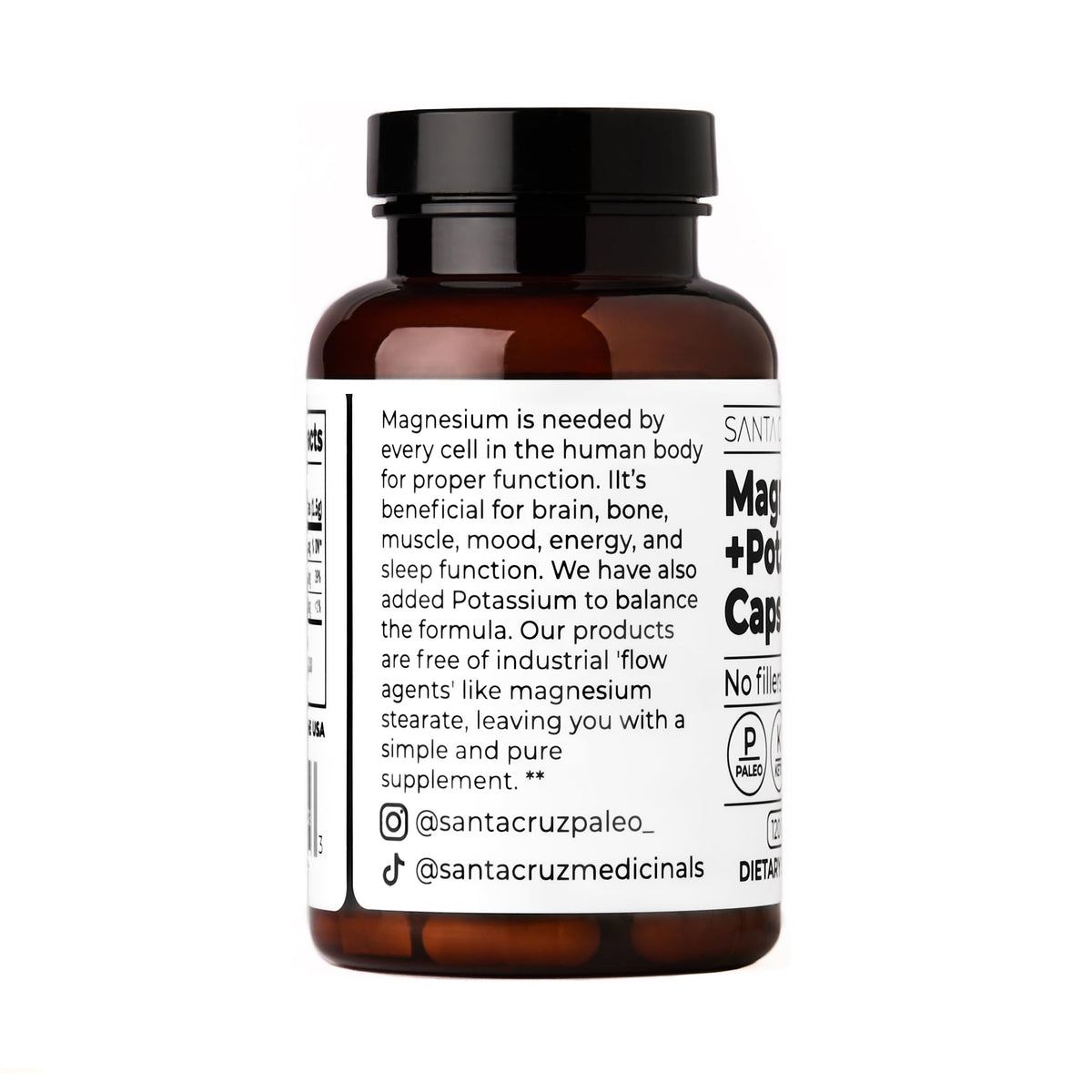 Flacon de Santa Cruz Paleo Magnésium + Potassium 120 capsules avec étiquette