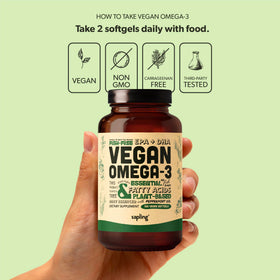 Flacon de Sapling Omega 3 ouvert avec gélules à l'intérieur