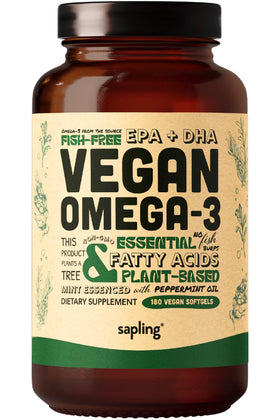 Flacon de Sapling Omega 3 Végétal 180 gélules avec étiquette claire