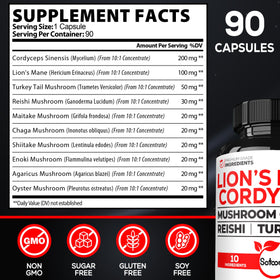 Flacon de Satoomi champignon Cordyceps 90 capsules, étiquette visible