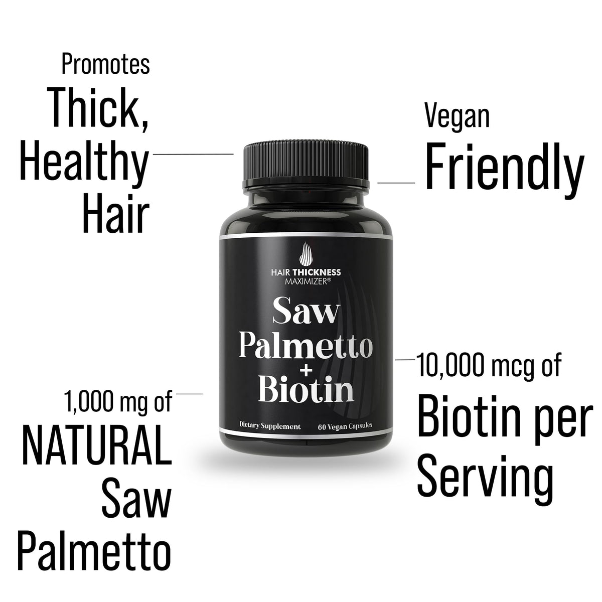 Flacon de Saw Palmetto + Biotine 1000mg avec étiquette