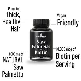 Flacon de Saw Palmetto + Biotine 1000mg avec étiquette