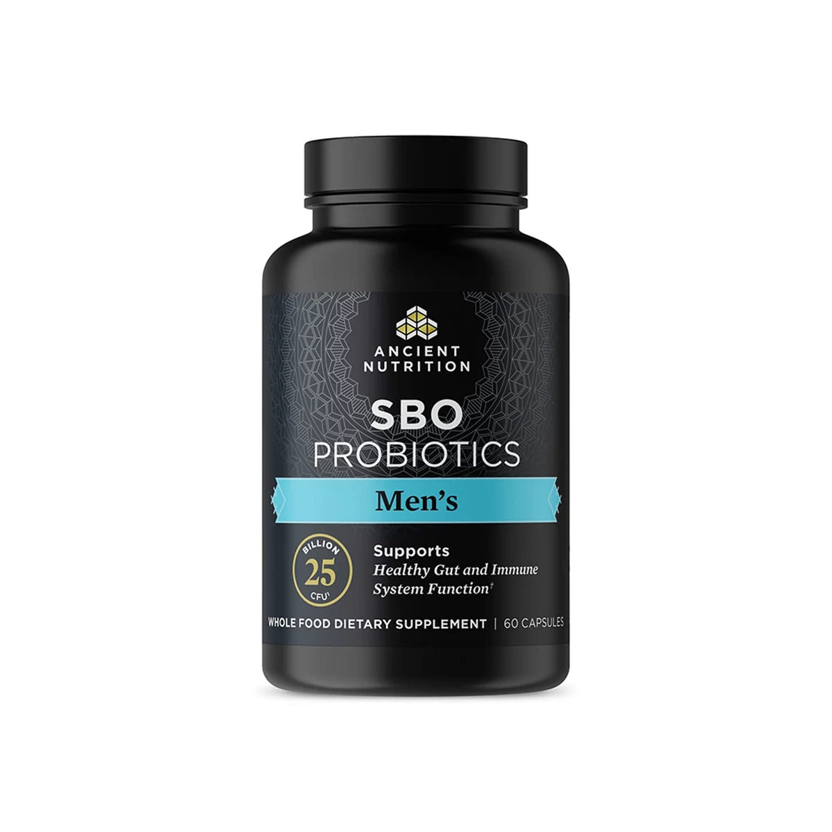 Flacon de SBO Probiotiques Hommes Ancient Nutrition contenant 60 capsules