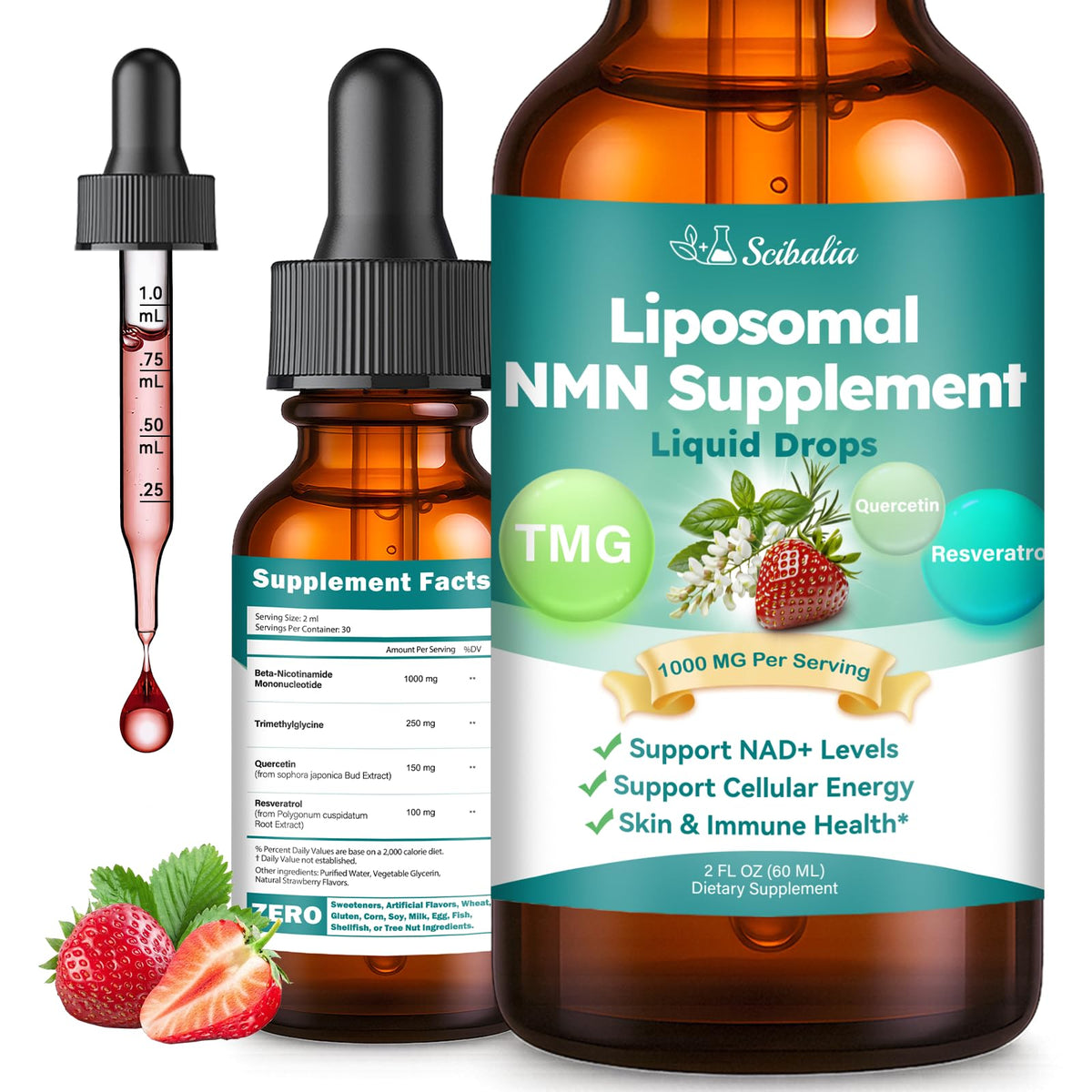 Flacon de Scibalia NMN Liquide 1000mg vue de face