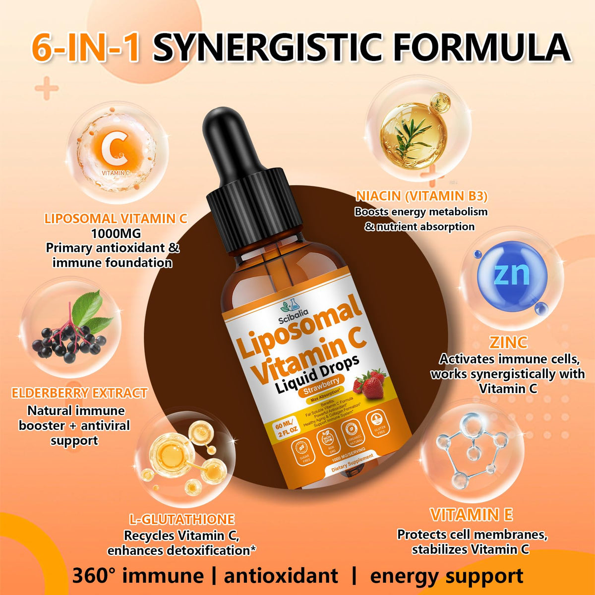 Flacon de Scibalia Vitamine C Liposomale 1000mg avec goutteur