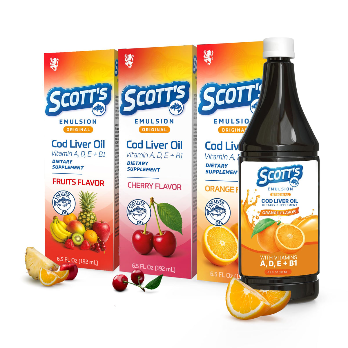 Flacon de SCOTT'S EMULSION Huile de Foie de Morue 6,5 fl oz saveur Orange