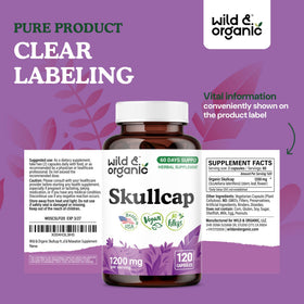 Flacon de scutellaire Wild & Organic avec capsules visibles