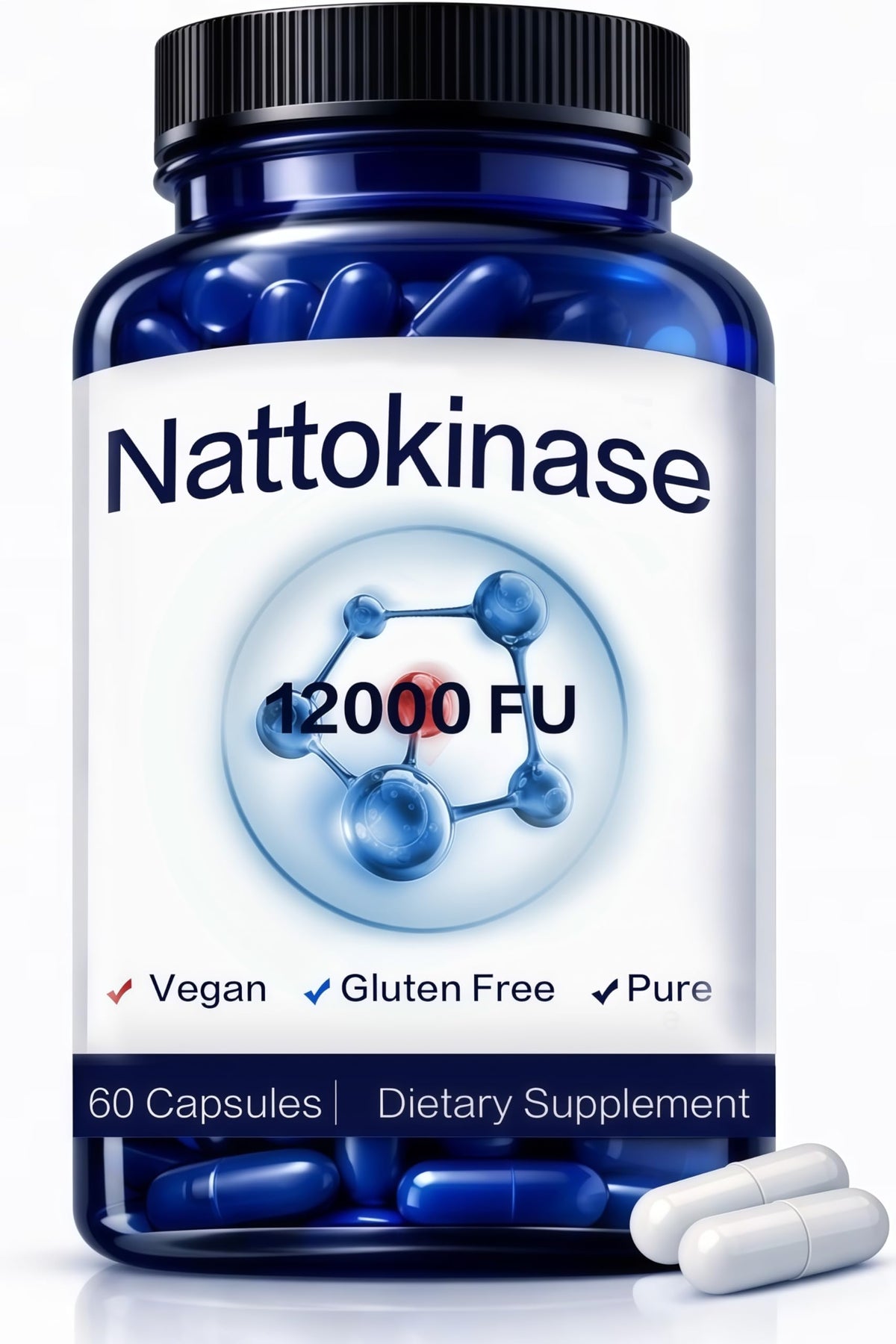 Flacon de SEAFLEX Nattokinase 12 000 FU 60 capsules vue avant
