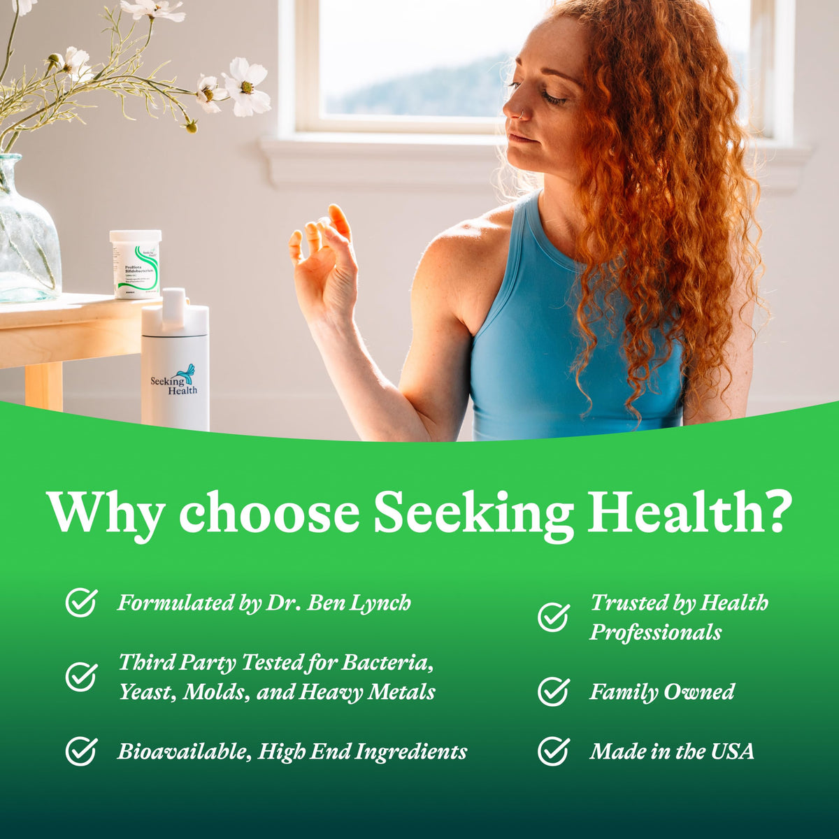 Flacon de Seeking Health ProBiota Bifidobacterium sur un fond neutre