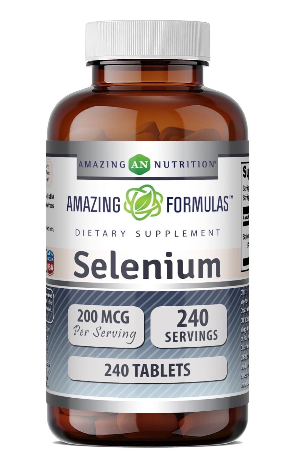 Flacon de sélénium 200 mcg Amazing Nutrition, 240 comprimés