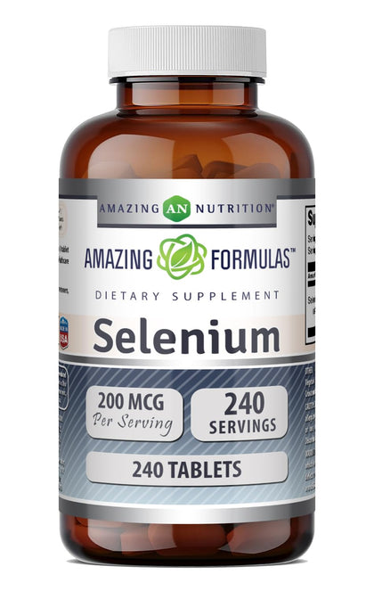 Flacon de sélénium 200 mcg Amazing Nutrition, 240 comprimés