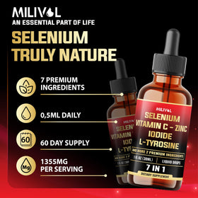 Flacon de Sélénium Liquide MILIVOL sur un fond naturel