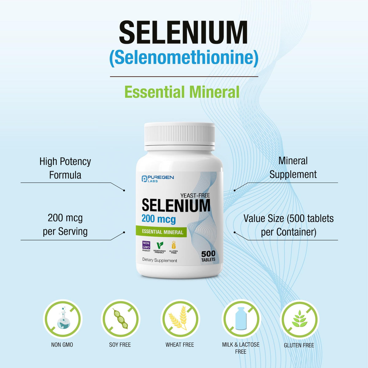 Flacon de sélénium P Puregen Labs avec étiquette visible