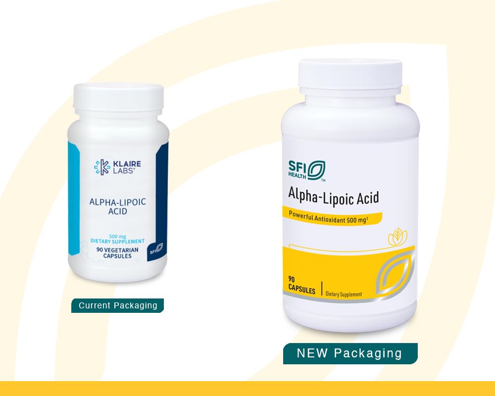 Flacon de SFI Health Acide Alpha-Lipoïque 500 mg avec capsules visibles