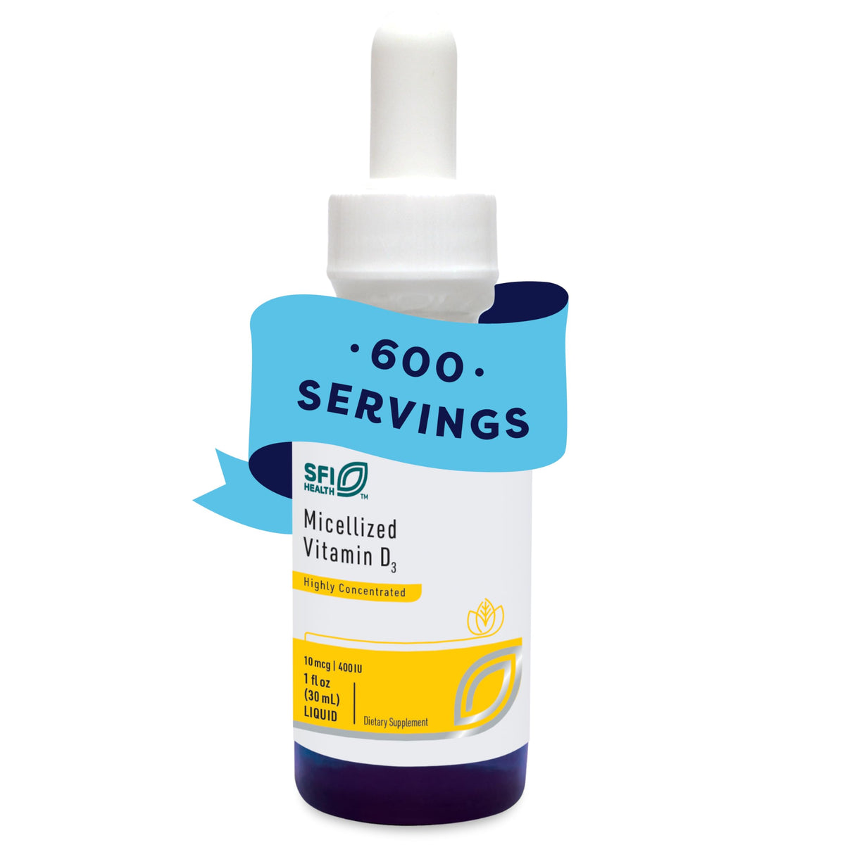 Flacon de SFI Health Vitamine D3 Micellisée 30 ml avec étiquette