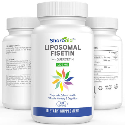 Flacon de Sharoaid Fisetin 1200 mg avec Quercétine, 60 capsules molles