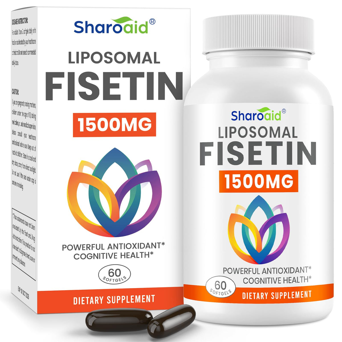 Flacon de Sharoaid Fisetin 1500 mg avec 60 gélules