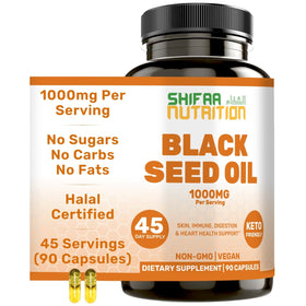 Flacon de SHIFAA NUTRITION huile de graines noires 1000 mg 90 capsules