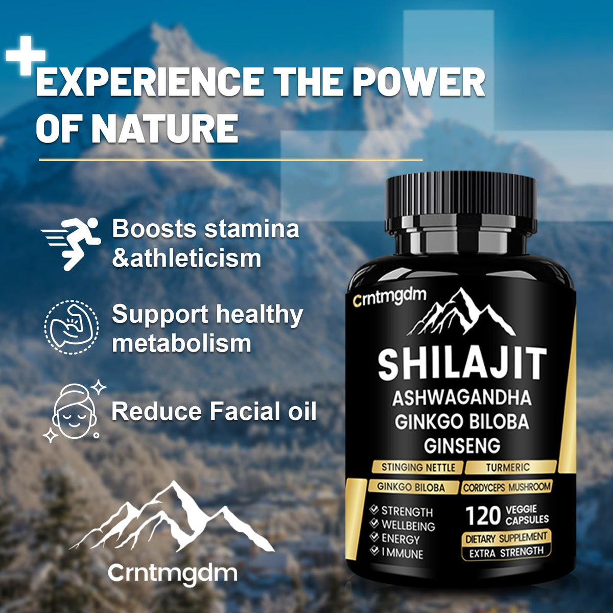Flacon de Shilajit Juebingy ouvert avec capsules