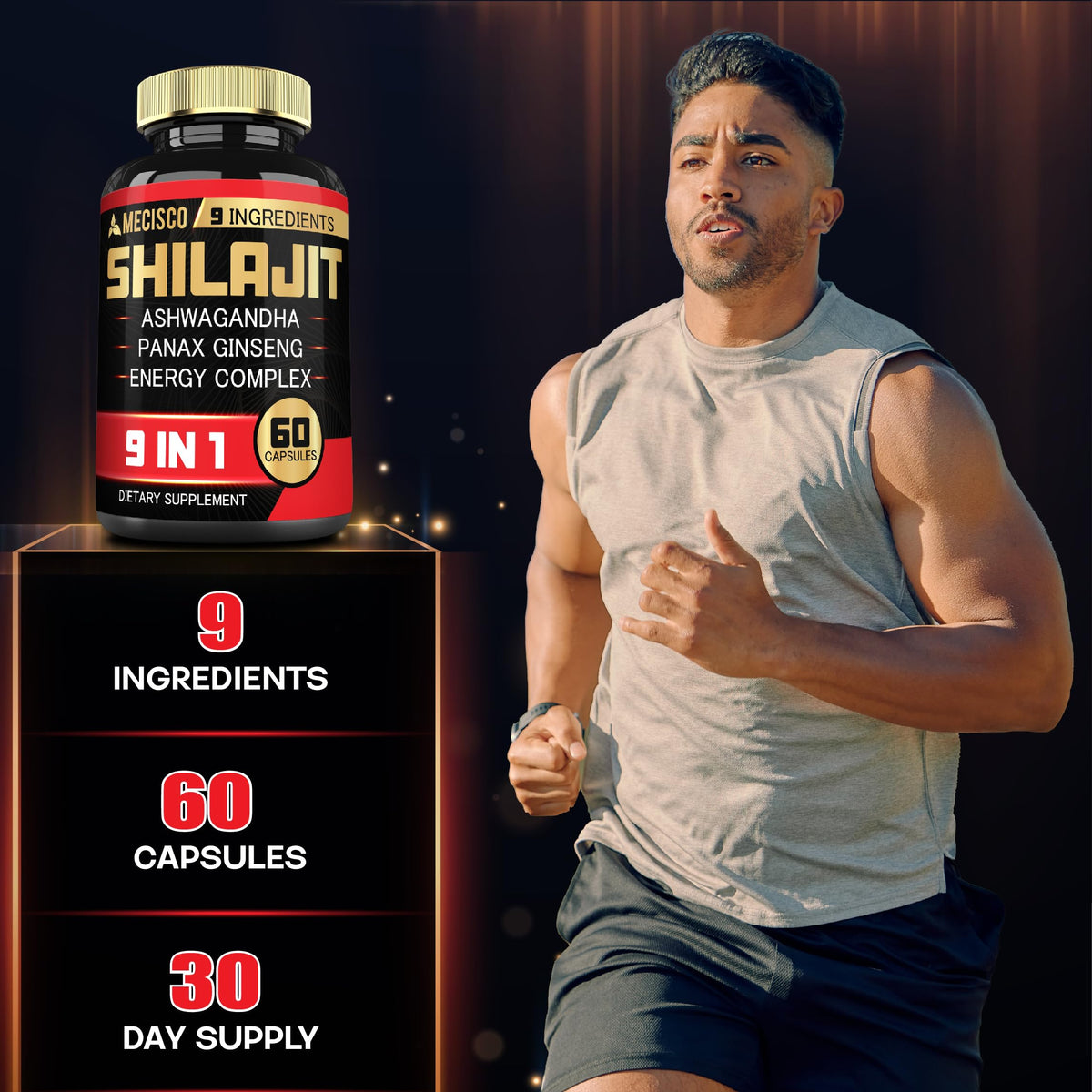 Flacon de Shilajit Mecisco avec étiquette visible