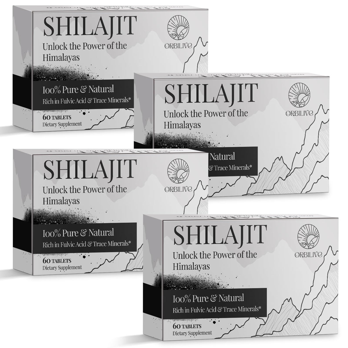 Flacon de Shilajit ORBILIVE 1000 MG avec 240 comprimés