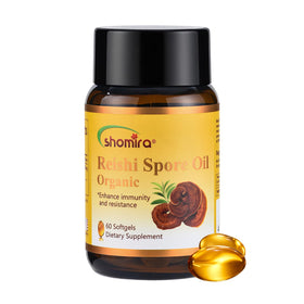 Flacon de Shomira Huile de Spore de Reishi 60 Capsules Vegan